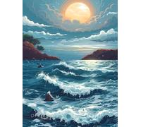 Diamond Painting Adulte Scène Diamond Painting Enfant, Vagues de l'océan Peinture Diamant Kit Broderie, DIY Full Drill Cristal Point de Croix Loisirs Créatifs Adultes, pour Décoration 60x80 cm K-1618
