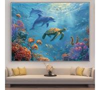 Diamond Painting Adulte Tortue De Mer Diamond Painting Grand Format 100x70cm 2026 Broderie Diamant Dauphin DIY 5D Peinture Diamant Kit pour Adulte Enfant Débutant, Lntérieur Murale Décoration zhad647