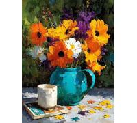 Diamond Painting Adulte, Vase Diamond Painting Fleur Broderie Diamant 5D DIY Diamant Cristal Strass Point de Croix Loisirs Créatifs Adultes pour Tableau Decoration Murale, Cadeau 35x50cm -yym2507O3