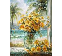 Diamond Painting Adulte Vase Fleurs Peinture Diamant Plage 5D Broderie Diamant kit Complet Accessoires DlY Loisirs Créatifs Adultes Diamond Art Point de Croix pour Décoration Murale 30x40cm G0-287