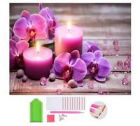 Diamond Painting Adulte,Violet Orchidées Bougies colorée Fleurs Paysage Peinture 5D Diamant Kits, 5D Complet Kits de Broderie Diamant Pierres DIY Artisanale Diamant Murale Décoration Art Set (D)