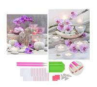 Diamond Painting Adulte,Violet Orchidées Bougies colorée Fleurs Paysage Peinture 5D Diamant Kits, 5D Complet Kits de Broderie Diamant Pierres DIY Artisanale Diamant Murale Décoration Art Set (C)