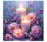 Diamond Painting Adulte,Violet Orchidées Bougies colorée Fleurs Paysage Peinture 5D Diamant Kits, 5D Complet Kits de Broderie Diamant Pierres DIY Artisanale Diamant Murale Décoration Art Set (F)