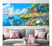 Diamond Painting Adulte Voilier Diamond Painting 50x100cm,2026 Nouveau DIY Crystal Art Fleur 5D Full Dril Rhinestone Canvas Broderie Cross Stitch Peinture Diamant pour Beginner Décoration O-518G