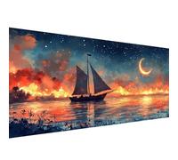 Diamond Painting Adulte voilier Peinture Diamant Adulte lune,5D DIY Diamond Art Kit Complet,Loisirs Créatifs Adultes,Rond Diamant Strass Point Croix Cristal Painting,Décoration Murale 30x60cm W1-797