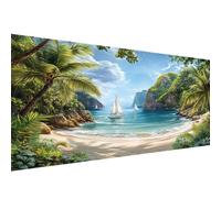 Diamond Painting Adulte voilier Peinture Diamant Adulte plage,5D Diamond Art Kit Complet,Loisirs Créatifs Adultes,Rond Diamant Strass Point Croix Cristal Painting,Décoration Murale 100x220cm W1-829
