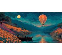 Diamond Painting Adulte XXL Grand Format, Bateau ballon à air chaud Diamant Art Enfant Ronde Peinture Kit Débutant, 5D DIY Cristal Strass Point de Croix Set Décoration Murale Maison Amis 70x90cm E676