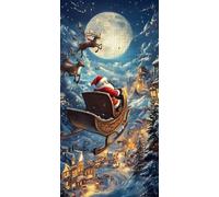 Diamond Painting Adulte XXL Grand Format, Ciel du père Noël Diamant Art Enfant Ronde Peinture Kit Débutant, 5D DIY Cristal Strass Point de Croix Set pour Décoration Murale Maison Amis 50x130cm E726
