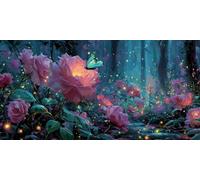 Diamond Painting Adulte XXL Grand Format, Forêt de roses Diamant Art Enfant Ronde Peinture Kit Débutant, 5D DIY Cristal Strass Point de Croix Set pour Décoration Murale Maison Amis 70x90cm E518