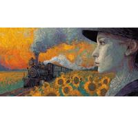 Diamond Painting Adulte XXL Grand Format, Le train Sunflower Diamant Art Enfant Ronde Peinture Kit Débutant, 5D DIY Cristal Strass Point de Croix Set pour Décoration Murale Maison Amis 100x130cm E814