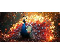 Diamond Painting Adulte XXL Grand Format, Peacock de la forêt Diamant Art Enfant Ronde Peinture Kit Débutant, 5D DIY Cristal Strass Point de Croix Set pour Décoration Murale Maison Amis 90x120cm E695