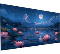 Diamond Painting Adulte xxl Lotus 50x100 cm Peinture Diamant Lune 5D Broderie Diamant kit Complet Accessoires DIY Activité Manuelle Adulte Strass Point de Croix Painting pour Decoration Maison S-707