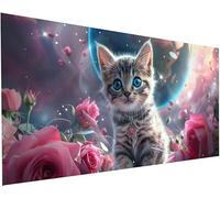 Diamond Painting Adulte xxl Rose 20x40 cm Peinture Diamant Chat 5D Broderie Diamant kit Complet Accessoires DIY Activité Manuelle Adulte Strass Point de Croix Painting pour Decoration Maison S-176