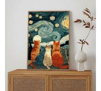 Diamond Painting Adultes, Chat & Ciel étoilé 5D Full Drill Broderie Diamant Kit Complet avec Accessoires, 40x60cm Peinture Diamant par Numéro, Loisirs Créatifs DIY pour Décoration Murale Maison 1Z-9