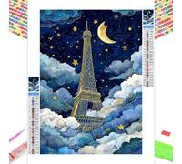 Diamond Painting Adultes, Paris & Ciel étoilé 5D Full Drill Broderie Diamant Kit Complet avec Accessoires, 20x30cm Peinture Diamant par Numéro, Loisirs Créatifs DIY pour Décoration Murale Maison 1Z-27