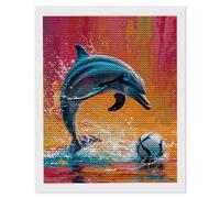Diamond Painting Adultes, Peinture Diamant Kits, Dolphin football 5D Diamond Painting Complet, Diamant Strass Point de Croix Cristal Artisanat pour Murale Décor, Cadeaux pour Femmes 80 x 100cm H-311
