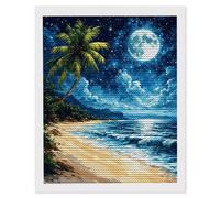 Diamond Painting Adultes, Peinture Diamant Kits, Plage lune 5D Diamond Painting Complet, Diamant Strass Point de Croix Cristal Artisanat pour Murale Décoration, Cadeaux pour Femmes 80 x 100cm H-303