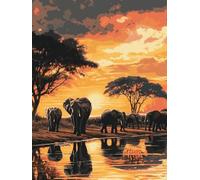 Diamond Painting Afrique éléphant, 5D DIY Diamond Painting Adulte, Diamant Peinture Strass Crystal Art Point de Croix Activité Manuelle Adulte, pour Maison Décor Automne Femmes Cadeaux 30x40 cm 0b-155
