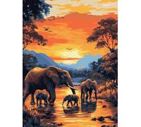 Diamond Painting Afrique éléphant, 5D DIY Diamond Painting Adulte, Diamant Peinture Strass Crystal Art Point de Croix Activité Manuelle Adulte, pour Maison Décor Automne Femmes Cadeaux 50x70 cm 0b-156