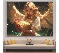Diamond Painting Ange Diamond Painting Enfant 70x50cmPièce D'Or Broderie Diamant Kit Complet, Tableau Perle Diamant, Bricolage 5D Strass Point de Croix Loisirs Créatifs Adultes, Décoration zhad303