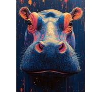 Diamond Painting Animal Diamond Painting Adulte, Hippopotame Peinture Diamant Enfant, 5D Cristal Strass Point de Croix Puzzle Broderie Diamant Kit Complet, Tableau Decoration Murale 30x40cm 6k-37Q