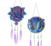 Diamond Painting Attrape Rêves, 5D Diamond Painting Pendentif Décoration, Wind Chime 5D Diamond, Roses et Papillons, pour La Décoration, Cadeaux