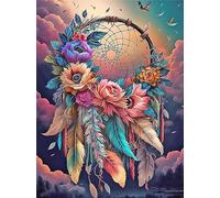 Diamond Painting Attrape-RêVes Diamant Painting, 5D Fleur Diamond-Painting Broderie Diamant Kit Complet, Peinture Diamant Adulte DIY Cristal Strass Diamond Dots, Tableau Decoration Murale 40x50cm