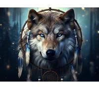 Diamond Painting Attrape-Rêves Diamant Painting Adulte Grand Format 50x40cm, Loup Diamond Painting Accessoires Kit Complet, Peinture Diamant Kit Créatifs Adulte pour Murale Maison Decor, Model 448