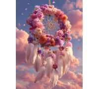 Diamond Painting Attrape-RêVes Fleurs Diamond Painting Enfant, 5D Broderie Diamant Grand Format, Loisirs Créatifs Adultes, Rond Diamant DIY Kit pour Cadeau Femme Decoration Maison 50x70 cm -YZ250879D