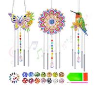 Diamond Painting Attrape Soleil,3 Kit Diamond Painting Enfant Carillon à Vent,5D Broderie Diamant Papillon Oiseau Soleil,DIY Peinture Diamant Pendentif Pour Loisirs Créatifs Adultes Décoration Fenêtre