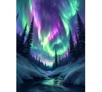 Diamond Painting Aurore 50x70cm Diamond Painting Adulte Scène de neige Full Drill Peinture Diamant 5D Broderie Diamant kit Complet, DIY Activité Manuelle Perle Tableau pour Décoration Murale H-346