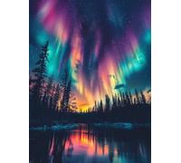 Diamond Painting Aurore, 5D Diamond Painting Adulte Grand Format Lac Kit Broderie Diamant Kit Complet Rond, Peinture Diamant Point de Croix Peinture Loisirs Créatifs Adultes, Cadeau 30x40cm K-3T68