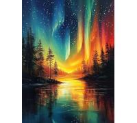 Diamond Painting Aurore Diamond painting Adulte, 5D Paysage Peinture Diamant Enfant DIY Strass Point de Croix Activité Manuelle Adulte Broderie Diamant, pour Tableau Decoration Murale 70x90 cm O4-1