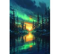 Diamond Painting Aurore Diamond Painting Adulte, 5D Peinture Diamant Paysage Broderie Diamant Kit Complet, DIY Loisirs Créatifs Adultes Point de Croix Kit pour Decoration Murale 30x40CM -yxy250602