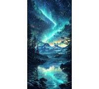 Diamond Painting Aurore, Lacs 5D DIY Diamond Painting Adulte Enfant Débutants, Diamond-painting Peinture Diamant Broderie Diamant Strass Point de Croix pour Décoration Murale Maison 20x40cm R-257