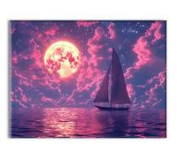 Diamond Painting Bateau Lune Motif, Diamond Painting Adulte Cristal Broderie Kit, Kit Peinture Diamant Loisirs Créatifs Adultes, DIY Cristal Peinture Art Set, Decoration Maison Cadeau 30x40cm P-q-9712