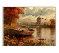 Diamond Painting Bateau Moulin à vent, Diamond Painting Adulte Cristal Broderie Kit, Kit Peinture Diamant Loisirs Créatifs Adultes, DIY Cristal Peinture Art Set, Decoration Maison 100x135cm P-q-9744