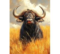 Diamond Painting Bison, 5D Diamond Painting Adulte Grand Format Animal Kit Broderie Diamant Kit Complet Rond, Peinture Diamant Point de Croix Loisirs Créatifs Adultes, Cadeau Femme 70x100cm P-2A89
