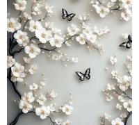 Diamond Painting blanc Kits, DIY fleur Diamond Painting Enfant Kit Broderie Debutant, Perle Diamant Painting Canevas Kit Complet Adulte, Activité Manuelle Enfant, Adapté à Deco Chambre 50x50cm 5-18