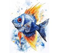 Diamond Painting Bleu Diamond painting Adulte, 5D Poisson Peinture Diamant Enfant DIY Strass Point de Croix Activité Manuelle Adulte Broderie Diamant, pour Tableau Decoration Murale 35x55 cm O4-489
