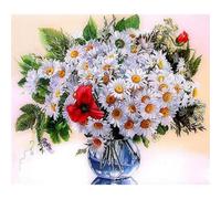 Diamond Painting Bouquet de fleurs blanches,5D DIY Broderie Diamand Painting Kit Complet Adultes Enfants Cristal Strass Point de Croix Diamant Peinture Maison Murale Décoration Round Drill,40x40cm