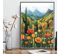 Diamond Painting Cactus Diamond Painting Adulte, Peinture Diamant Montagne Broderie Diamant 5D DIY Diamant Mosaik Strass Point de Croix Loisirs Créatifs pour Decoration Murale 40x50 cm -ly2508272