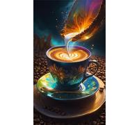 Diamond Painting Café au lait fantaisie,Kit de Peinture Diamant Complet pour Adultes,5D Round Strass Broderie Diamant,DIY Cristal Point de Croix Diamond Art pour Maison Murale Décor 20x50 cm