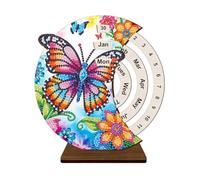 Diamond Painting Calendrier perpétuel rotatif en bois, en forme de lune, calendrier de bureau décoratif vertical, peinture diamant pour chambre à coucher, bureau, salon - Motif papillon 1