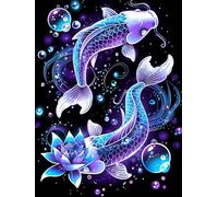 Diamond Painting Carpe DIY Peinture Diamant Adulte,5D Diamond Art Kit Enfants Complet Strass Cristal Point Croix Broderie Peinture canevas pour Cadeau Femme, Murale Décoration 90x120cm Lotus Z1-382