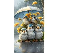 Diamond Painting carré Adulte Grand Format 50x110cm/20x43inch,5D Oiseaux Fleur Pluie Peinture Diamant,DIY diamond painting Broderie Kit Complet pour Adulte,Décoration d'entrée
