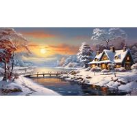 Diamond Painting Chalet Enneigé Peinture Diamant Painting adultes/enfant, Diamant Kit Complet 5d Diamant Strass Cristal Point de Croix Broderie DIY Kit Mosaique pour Chambre Décoration 50x100cm f576