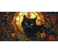 Diamond Painting chat, 5D Diamant Painting Kit Rétro, Peinture Diamant Enfant, DIY Broderie Diamant Grand Format Kit Complet, Diamant Arts Point de Croix Pour La DéCoration Murale 60x120cm W-184