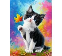 Diamond Painting Chat 5D Diamond Painting Adulte Feuilles, DIY Peinture Diamant Adulte Full Drill Strass Point de Croix Kits, Broderie Diamant pour Décoration Murale Maison Cadeau 90x120cm 5-5823