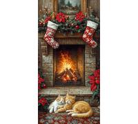 Diamond Painting Chat, 5D Diamond Painting Adulte Grand Format Hiver Kit Broderie Tableau Diamant Complet Rond, Loisirs Créatifs Adultes Diamant Point de Croix Peinture, Cadeau Femme 80x160cm 1-12674F